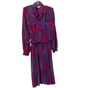 Don Elliot Sport Dress Vintage Paisley Magenta Multicolor  Long Sleeve Dress EUC